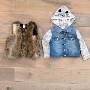 18 months Cat & Jack Denim Jacket with Cat Hoodie & Osh Kosh Fur Vest